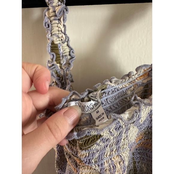 Patrons of Peace Womens Smocked Babydoll Top Lavender Tropical Floral Medium - Picture 2 of 4